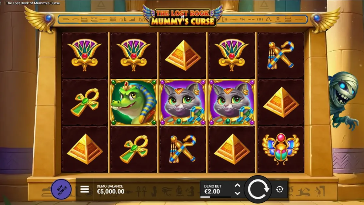 The Lost Book of Mummy’s Curse slot com tema egípcio e mascote múmia