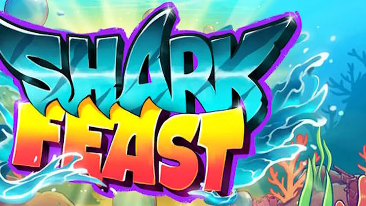 Captura de tela do jogo Shark Feast da Play'n GO em um dispositivo móvel, mostrando a interface de usuário adaptada para toque.