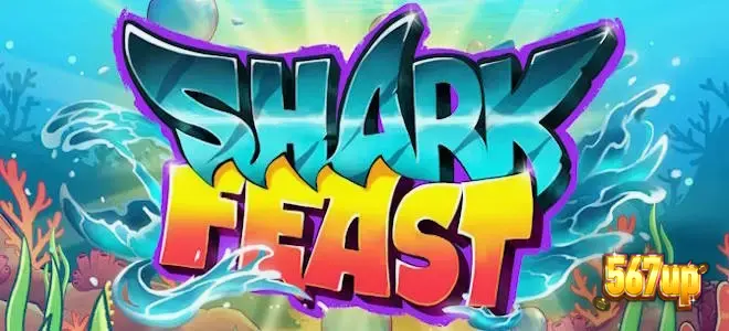Interface colorida e subaquática do slot Shark Feast em um dispositivo móvel
